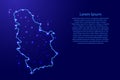 Map Serbia from the contours network blue, luminous space stars Royalty Free Stock Photo