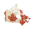 Map shaped old grunge vintage flag of Canada Royalty Free Stock Photo