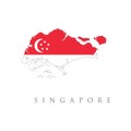 Map of Singapore with the flag. simple Republic of Singapore flag isolated vector in official colors. The Singapore is a member of