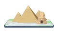 Map in the smartphone. Egyptian pyramids on the map. Vector