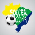 Map and Soccer ball of Brazil 2014, illustration Royalty Free Stock Photo
