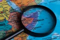 Map of Somalia through magnifying glass.Close-up.