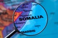 Map of SOMALIA through magnifying glass.