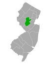 Map of Somerset in New Jersey