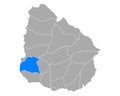 Map of Soriano in Uruguay