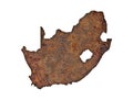 Map of South Africa on rusty metal