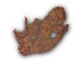 Map of South Africa on rusty metal