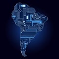 Map of South America with electronic circuit Royalty Free Stock Photo