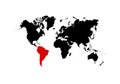 The map of South America is highlighted in red on the world map - Vector Royalty Free Stock Photo