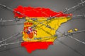 Map of Spain with barbed wire, 3D rendering