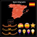 Map of Spain bright graphic illustration. Spanish map with major cities and regions. Royalty Free Stock Photo