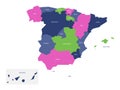 Map of Spain devided to administrative autonomous communities. Simple flat vector map Royalty Free Stock Photo