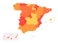 Map of Spain devided to 17 administrative autonomous communities. Simple flat vector map in shades of orange Royalty Free Stock Photo