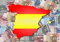 Map of Spain With Euros Royalty Free Stock Photo