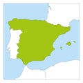 Map of Spain green highlighted with neighbor countries