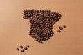 Map of Spain made with coffee beans