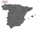 Map of Spain with place name sign of Galicia