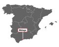 Map of Spain with place name sign of Malaga