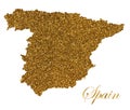 Map of Spain. Silhouette with golden glitter texture