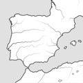 Map of The SPANISH Lands: Spain, Portugal, Catalonia, Iberia, The Pyrenees. Geographic chart.