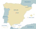 Map Spanish State with Balearic Islands, Canary Islands, the two autonomous cities, Ceuta and Melilla, national borders and capita