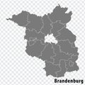 Map State of Brandenburg on transparent background. Brandenburg map with districts in gray for your web site design, logo, app,