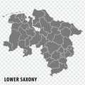 Map State of Lower Saxony on transparent background. Lower Saxony map with  districts  in gray for your web site design, logo, app Royalty Free Stock Photo