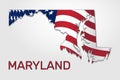 Map of the state of Maryland in combination with a waving the flag of the United States - Vector Royalty Free Stock Photo