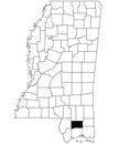Map of stone County in Mississippi state on white background. single County map highlighted by black colour on Mississippi map.