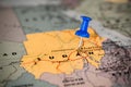 Map of Sudan with a blue pushpin stuck Royalty Free Stock Photo