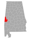 Map of Sumter in Alabama