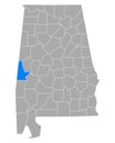 Map of Sumter in Alabama
