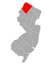 Map of Sussex in New Jersey