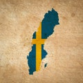 Map of Sweden with flag painted on old grunge paper Royalty Free Stock Photo