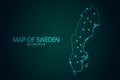 Map of Sweden - With glowing point and lines scales on the dark gradient background, 3D mesh polygonal network connections Royalty Free Stock Photo