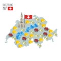 Map of Switzerland. Attraction of Berne Cathedral.