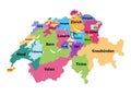 Vector map of Switzerland colored by cantons