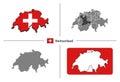 Map of Switzerland with national flag and state regions in vector set Royalty Free Stock Photo