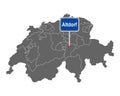 Map of Switzerland with road sign of Altdorf Royalty Free Stock Photo