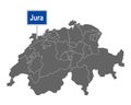 Map of Switzerland with road sign of Jura