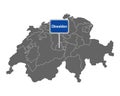 Map of Switzerland with road sign of Obwalden