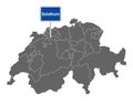 Map of Switzerland with road sign of Solothurn