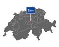 Map of Switzerland with road sign of Stans Royalty Free Stock Photo