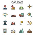 Map and Symbol color line icon set Royalty Free Stock Photo