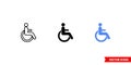 Map symbol wheelchair accessible icon of 3 types color, black and white, outline. Isolated vector sign symbol Royalty Free Stock Photo