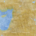 Map of Syria and borders, physical map Middle East, Arabian Peninsula, map with reliefs and mountains and Mediterranean Sea