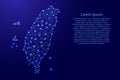 Map of Taiwan from polygonal blue lines, glowing stars vector illustration