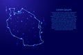 Map Tanzania from the contours network blue, luminous space star
