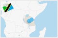 Map of Tanzania with a pinned blue pin. Pinned flag of Tanzania Royalty Free Stock Photo