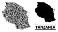 Vector Demographics Mosaic Map of Tanzania and Solid Map